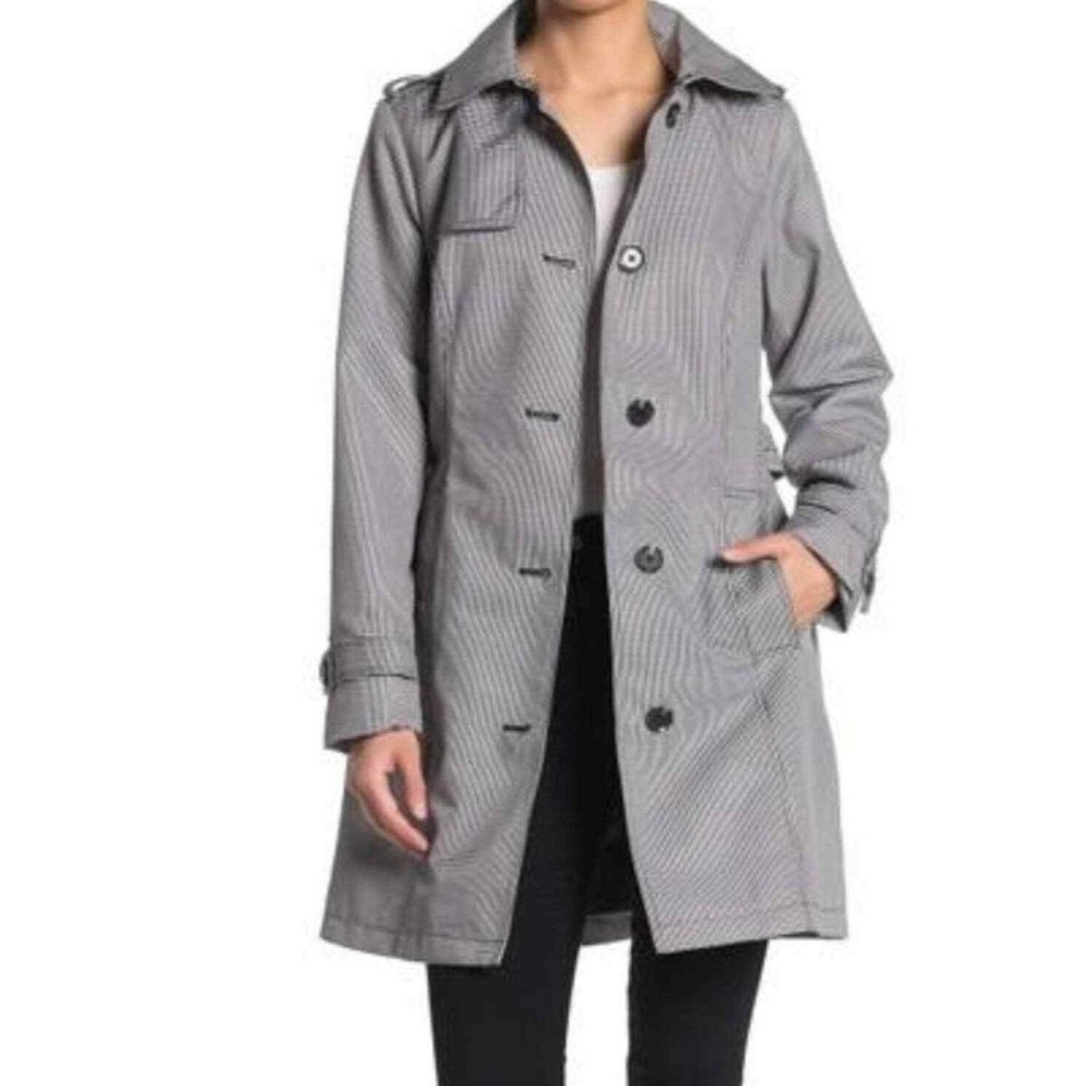 Michael Kors Women XL Houndstooth Trench Coat Minimalist Old‎ Money Quiet Luxury